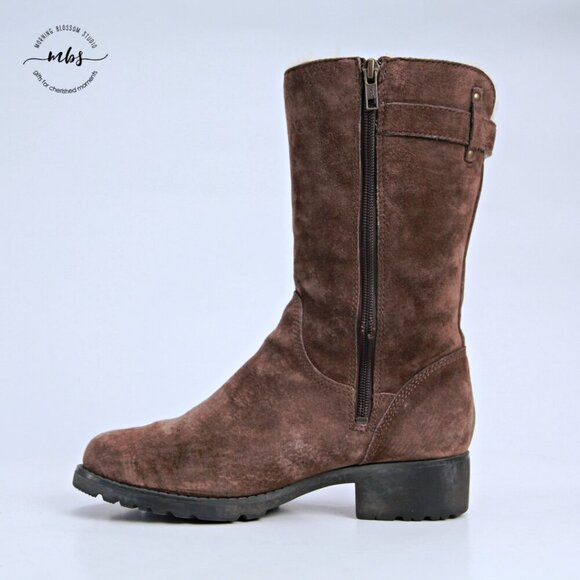 UGG Australia Maddison Mid Calf Side Zip Buckle Suede Boots Brown Women 7 - Picture 7 of 15